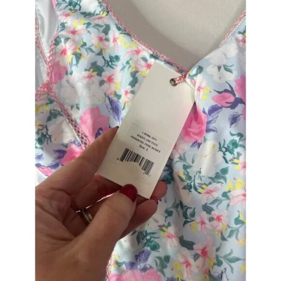NWT LoveShackFancy Primrose Berry Mikkel Floral One-Piece Swimsuit Pink Size: L